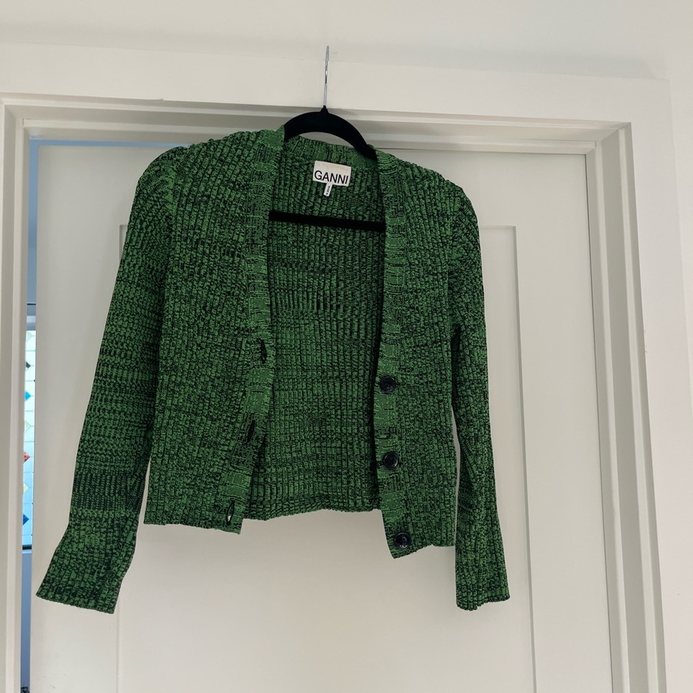 Ganni Vibrant Green Textured Cardigan